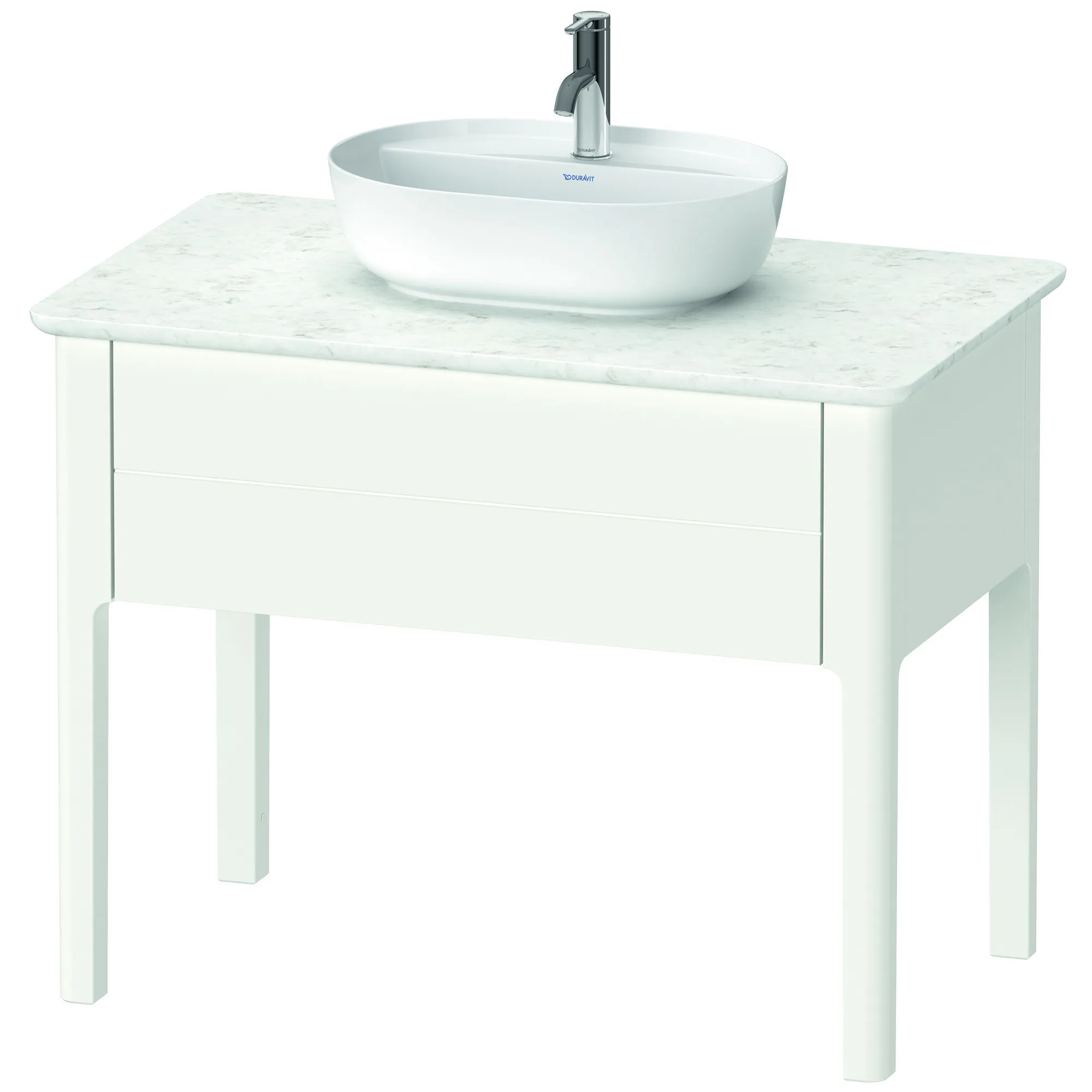Duravit Waschtischunterschrank bodenstehend „Luv“ 93,8 × 74,3 × 57 cm Weiß Seidenmatt Becken: mittig / Front- & Korpusfarbe: Weiß Seidenmatt / Größe: 93,8 × 57 × 74,3 cm / Schubladen: 1