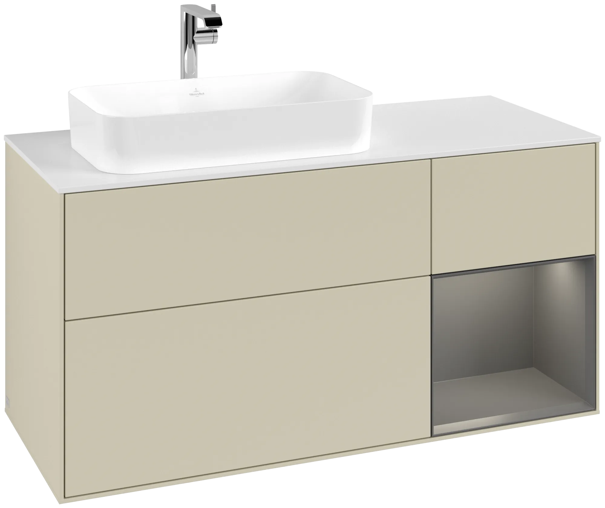 Villeroy & Boch Waschtischunterschrank „Finion“ für Schrankwaschtisch 1200 × 603 × 501 mm Silk Grey Matt Lacquer, für Becken links, mit 