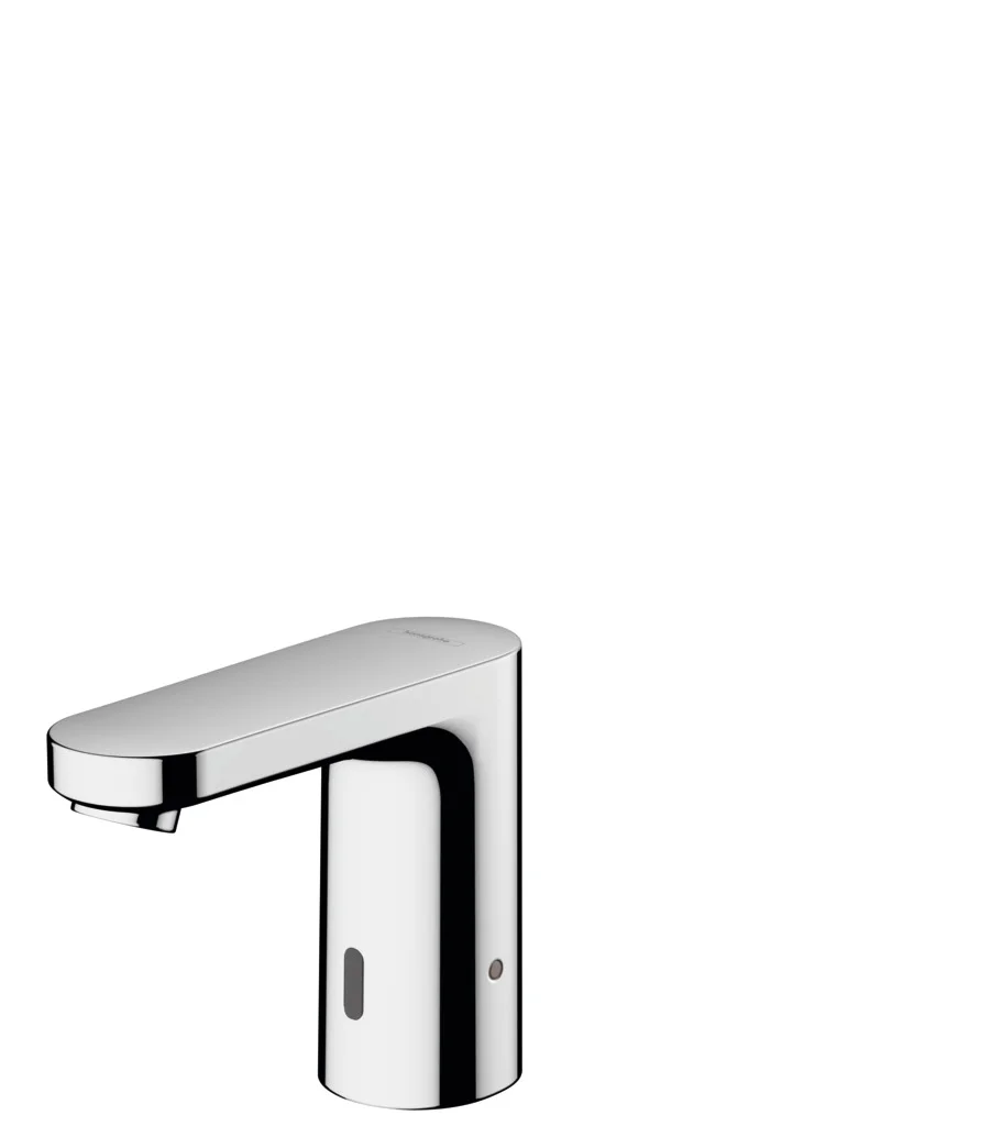 Hansgrohe Vernis Blend Elektronik-Waschtischmischer, Chrom, Ausladung 112 mm, Normalstrahl, schwenkbarer Strahlformer, Temperaturvoreinstellung, Batteriebetrieb
