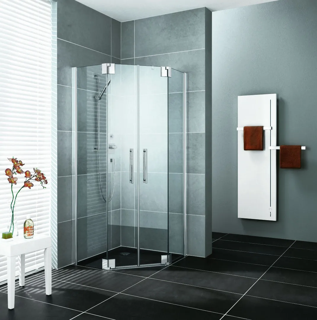 Kermi Duschdesign Fünfeck-Duschkabine mit Pendeltüren mit Festfeldern für ungleichschenklige Wannen „PASA XP“ Glas Klar, Profile Silber Mattglanz, BV: 720 - 870 mm GAK: 705 - 735 mm WE: 730 - 760/880 - 910 mm H: 1850 mm Kermi Duschdesign Fünfeck-Duschkabine mit Pendeltüren mit Festfeldern für ungleichschenklige Wannen „PASA XP“ Glas Klar, Profile Silber Mattglanz, BV: 720 - 870 mm GAK: 705 - 735 mm WE: 730 - 760/880 - 910 mm H: 1850 mm