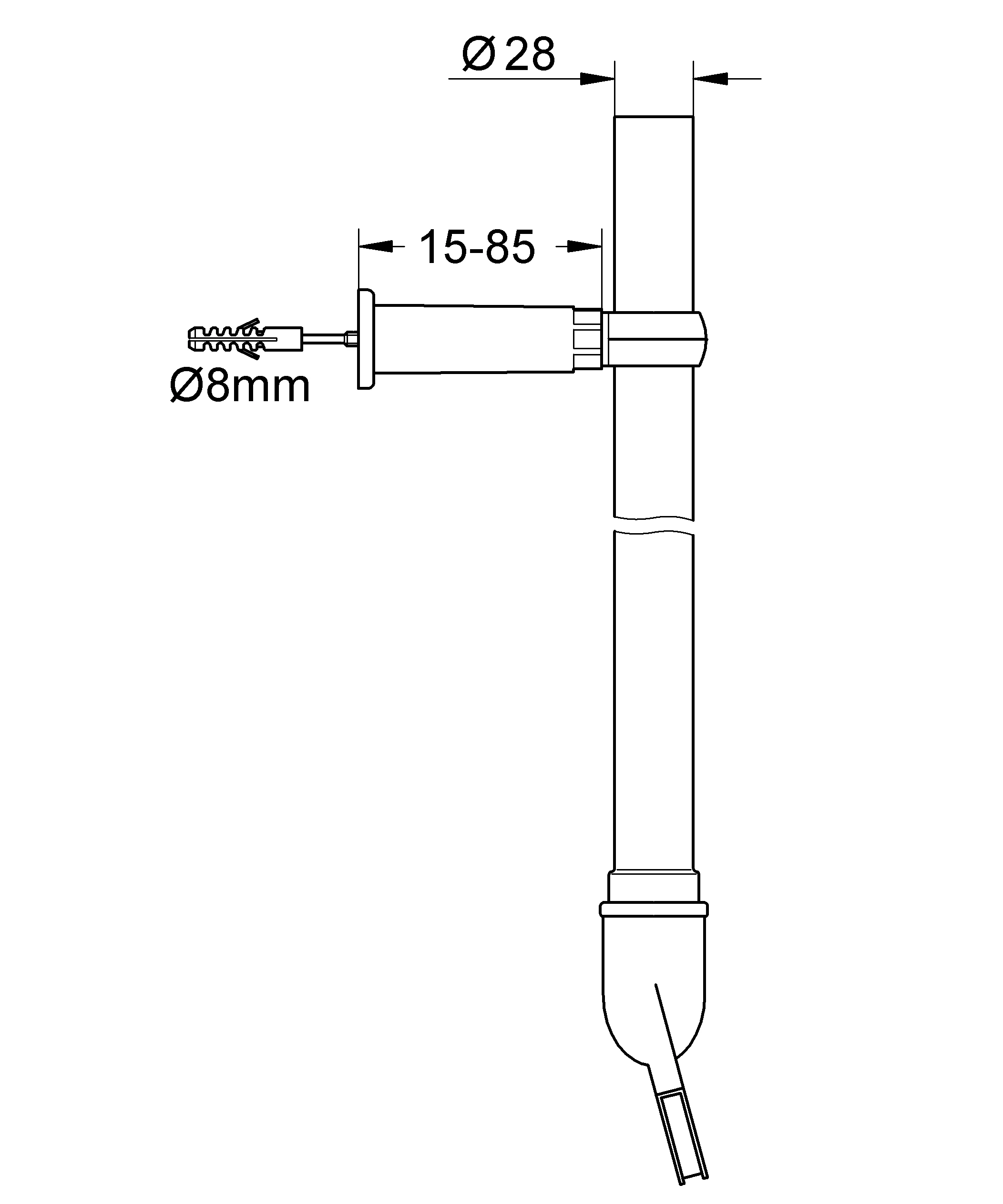 Spülrohrgarnitur 42041, zu WC-Druckspüler Rondo A.S., für Hock-WC, chrom