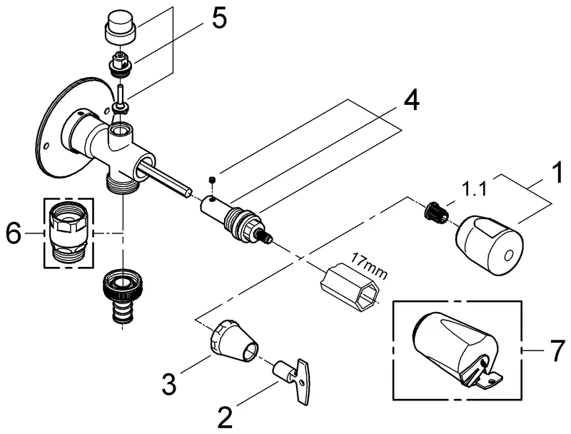 Außenwandventil Eurotec-Komplett 41212, DN 15, Einbautiefe größer gleich 260 mm, frostsicher, Steckschlüssel- und Sanitärgriff, Rückflussverhinderer Typ EB, eigensicher, chrom Außenwandventil Eurotec-Komplett 41212, DN 15, Einbautiefe größer gleich 260 mm, frostsicher, Steckschlüssel- und Sanitärgriff, Rückflussverhinderer Typ EB, eigensicher, chrom