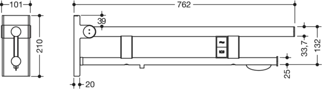 Stützklappgriff Duo, Design A des Systems 900, Edelstahl, PVD, Ausladung 750 mm, mit WC-Papierhalter und Spül-/Funktionstasten (E-Ausführung), Ausführung links, in Farbe CK (Messing glänzend) Stützklappgriff Duo, Design A des Systems 900, Edelstahl, PVD, Ausladung 750 mm, mit WC-Papierhalter und Spül-/Funktionstasten (E-Ausführung), Ausführung links, in Farbe CK (Messing glänzend)