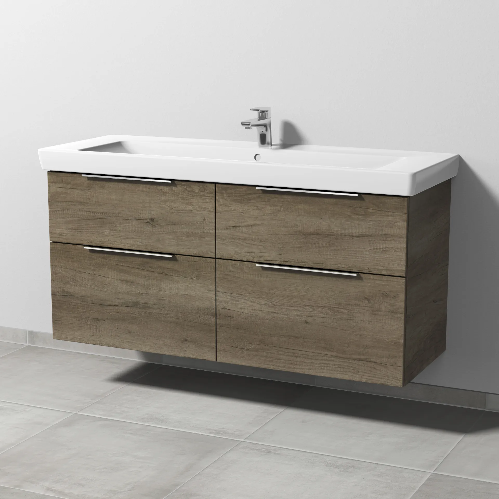 Sanipa Waschtischunterschrank „3way“ 1250 × 593 × 447 mm in Eiche Nebraska, Becken mittig Sanipa Waschtischunterschrank „3way“ 1250 × 593 × 447 mm in Eiche Nebraska, Becken mittig