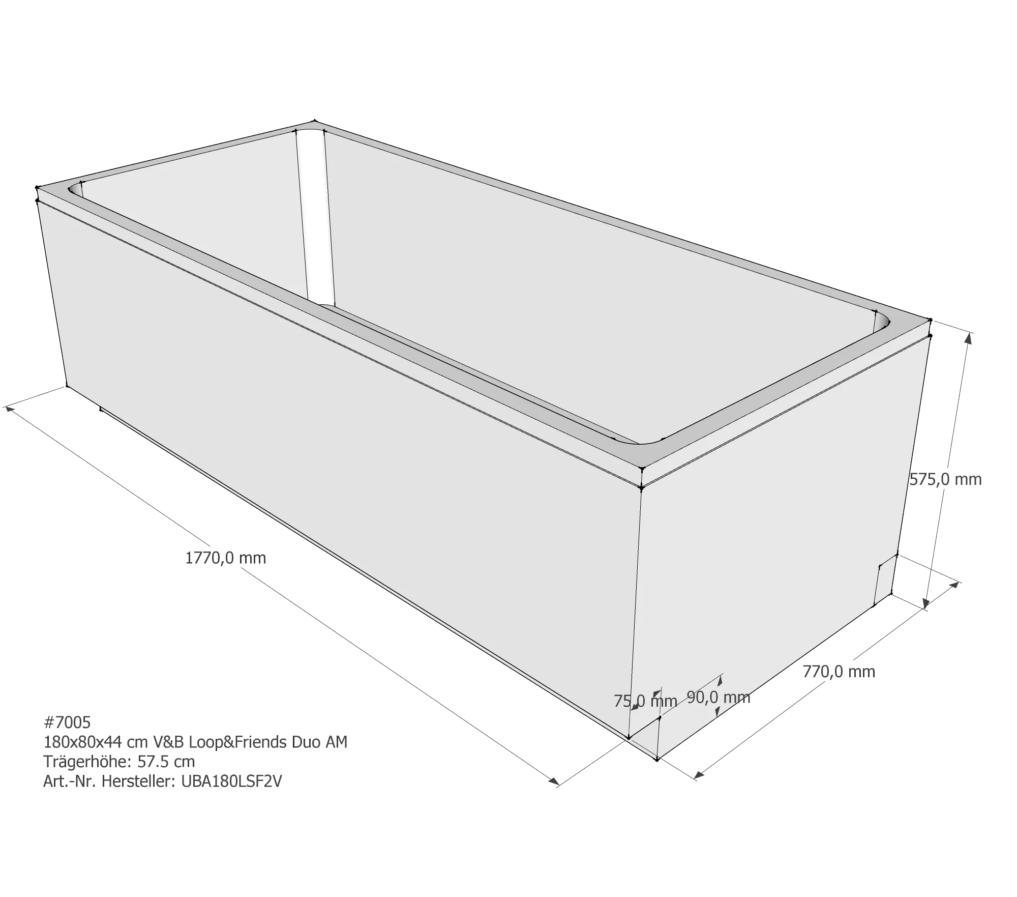 Badewannenträger passend für Villeroy & Boch Loop & Friends 180 × 80 × 44 cm