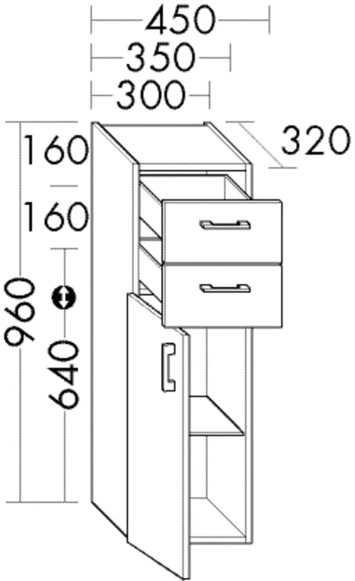 burgbad Hochschrank „Sys30“ 340 × 960 × 360 mm in Weiß Matt