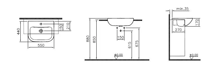 VitrA S20 Halbeinbauwaschtisch 55x44 cm, weiß, Hochglanz VitrA S20 Halbeinbauwaschtisch 55x44 cm, weiß, Hochglanz