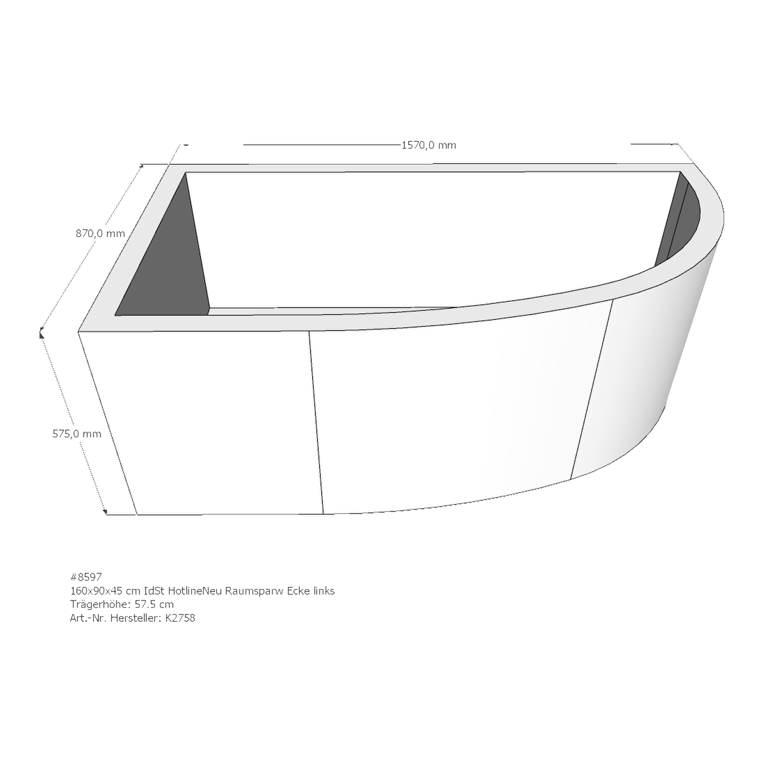 Badewannenträger für Ideal Standard HotlineNeu 160 × 90 × 45 cm
