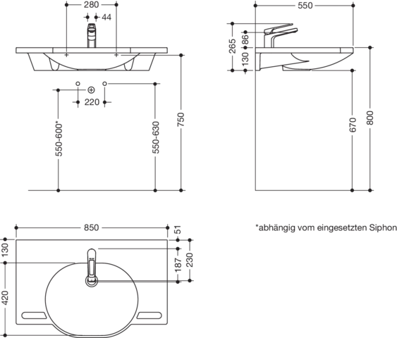 Set-Waschtisch und Armatur 85 × 55 × 13 cm