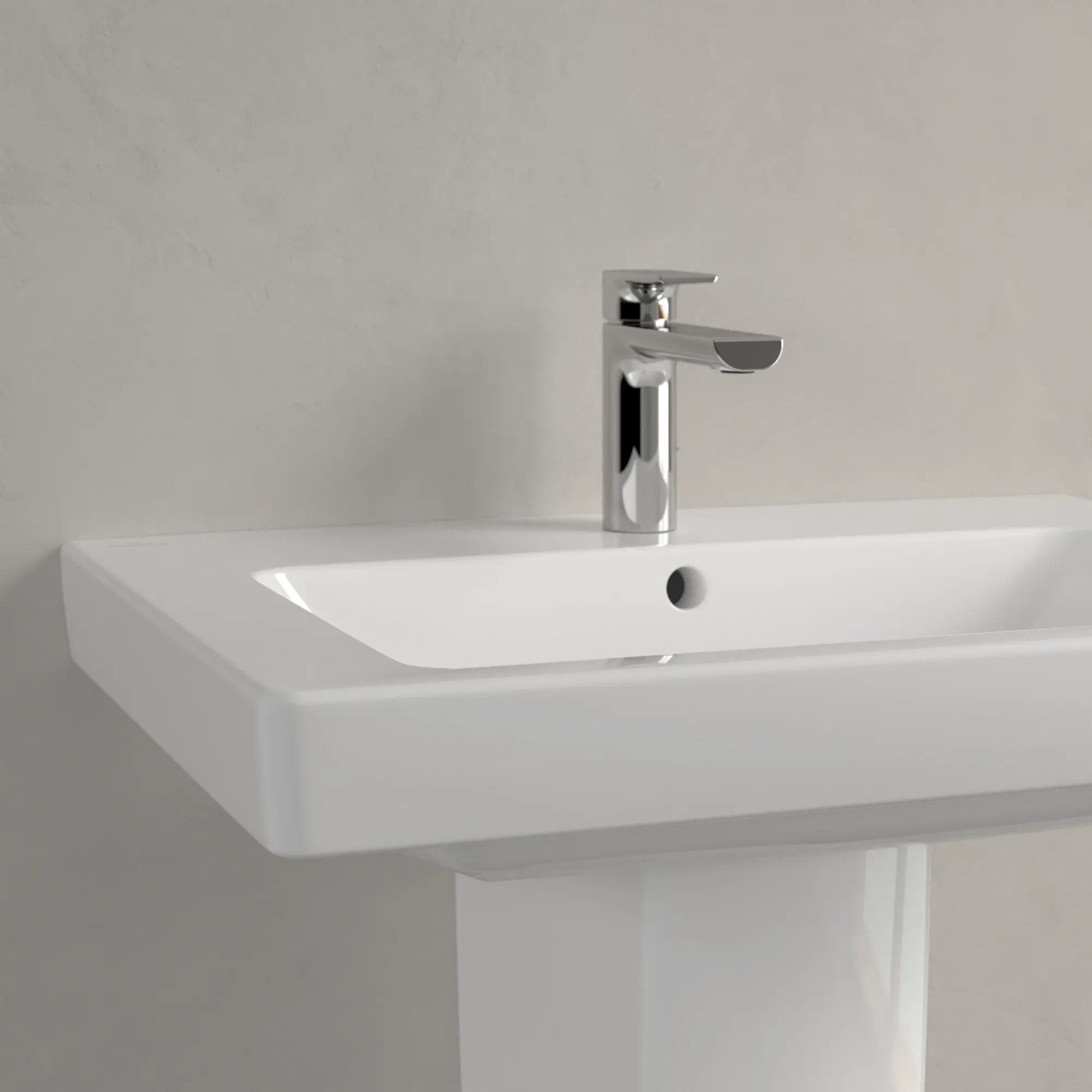 Villeroy & Boch Wandwaschtisch „Subway 2.0“ 650 × 470 × 180 mm, mit Hahnlochbohrung, Hahnlochposition mittig, mit Hahnlochbank in Weiß Alpin