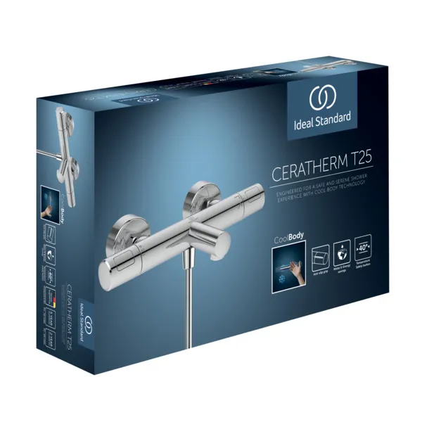 Ideal Standard Badethermostat Aufputz Ceratherm T25 Ausladung 163mm Chrom Ideal Standard Badethermostat Aufputz Ceratherm T25 Ausladung 163mm Chrom