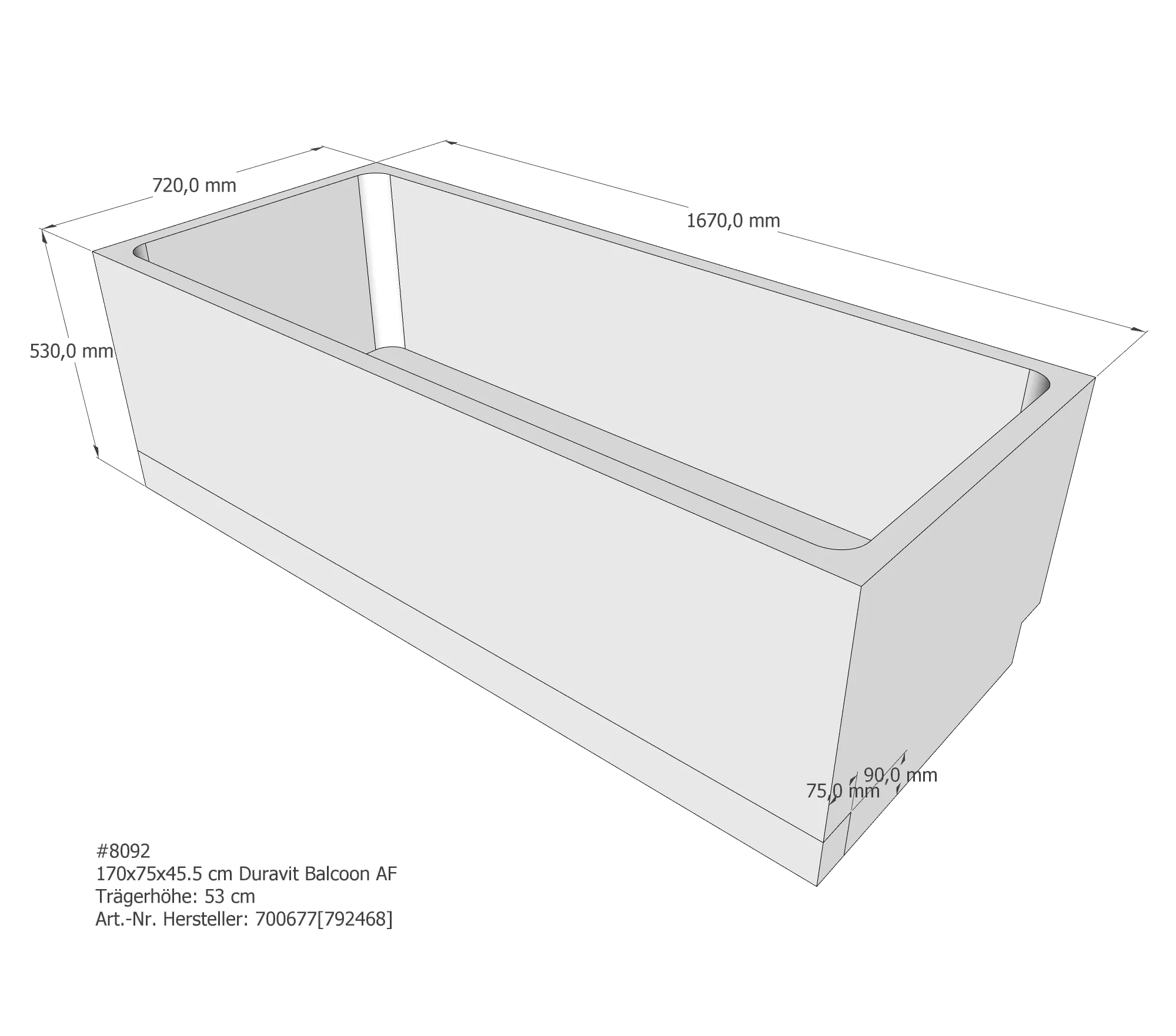 Badewannenträger passend für Duravit 170 × 75 × 45,5 cm Badewannenträger passend für Duravit 170 × 75 × 45,5 cm