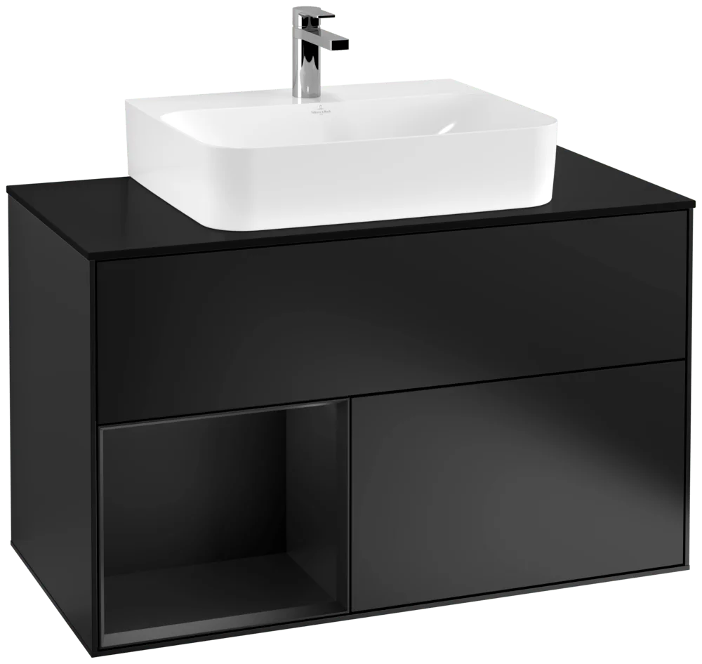 Villeroy & Boch Waschbeckenunterschrank Finion F11, 1000x603x501 mm, Black Matt Lacquer, mit Beleuchtung und Push-to-open Funktion