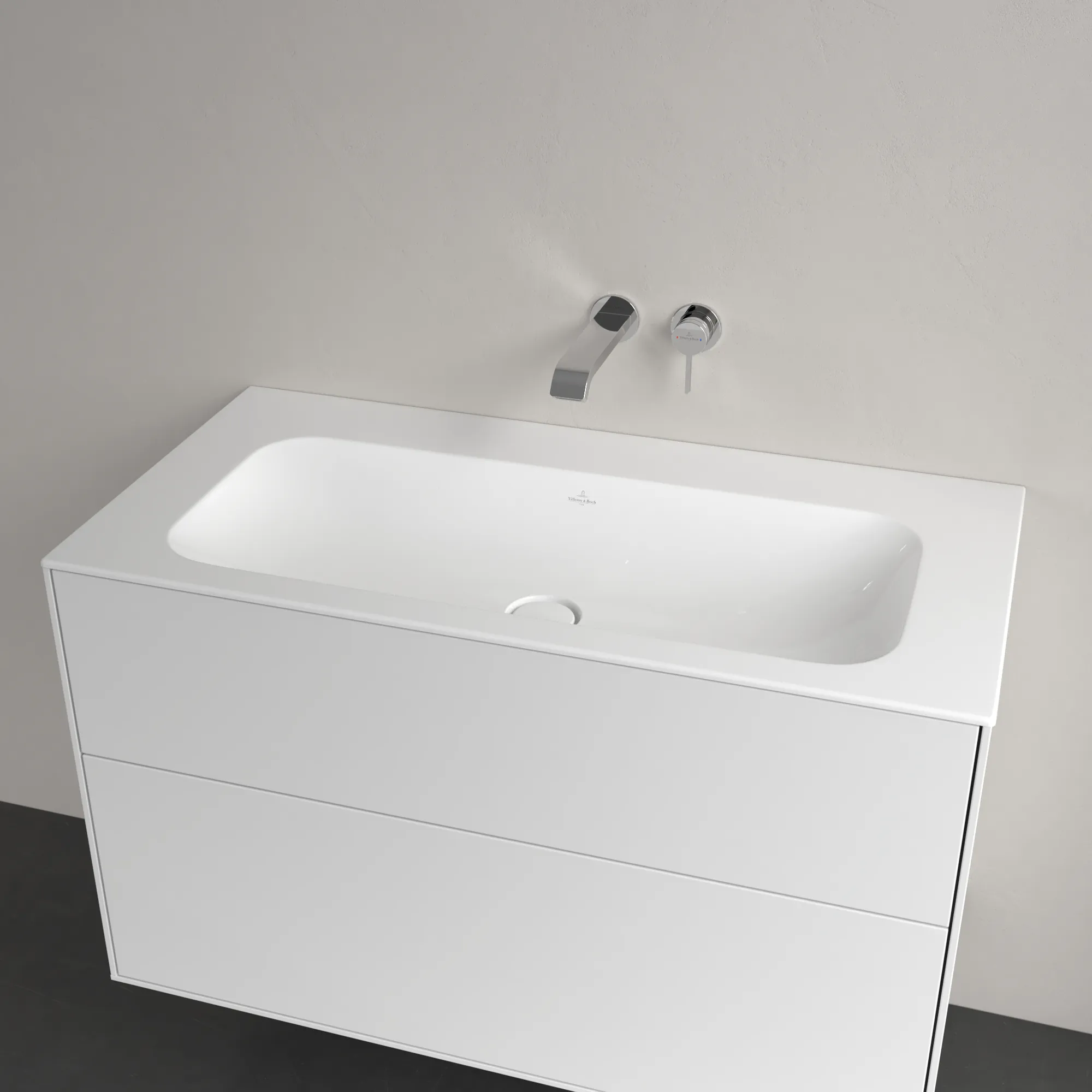 Villeroy & Boch Schrankwaschtisch aus TitanCeram „Finion“ 1000 × 500 × 160 mm, ohne Hahnlochbohrung in Weiß Alpin, mit CeramicPlus Villeroy & Boch Schrankwaschtisch aus TitanCeram „Finion“ 1000 × 500 × 160 mm, ohne Hahnlochbohrung in Weiß Alpin, mit CeramicPlus