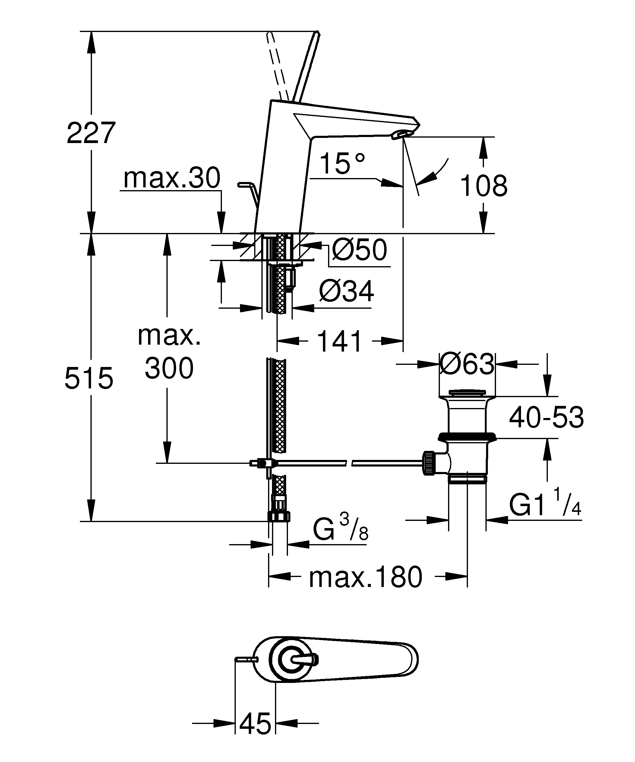 Einhand-Waschtischbatterie Eurodisc Joy 23427, M-Size, Einlochmontage, Zugstangen-Ablaufgarnitur 1 1/4'', chrom