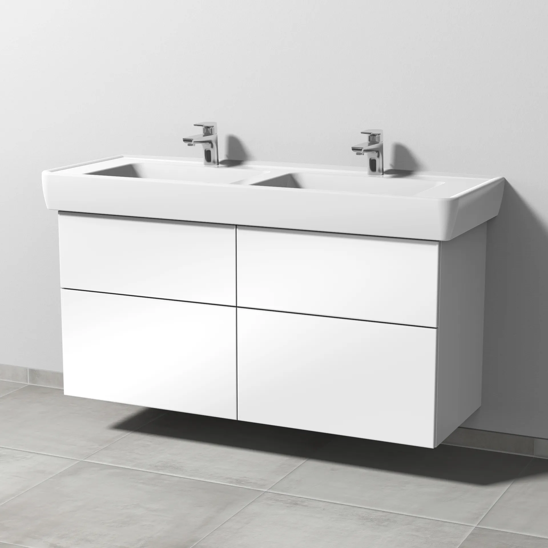 Sanipa Waschtischunterschrank „3way“ passend zu Keramik-Waschtische Pro A von Laufen 1200 × 588 × 447 mm in Weiß (glanz), mit Hahnlochbohrung