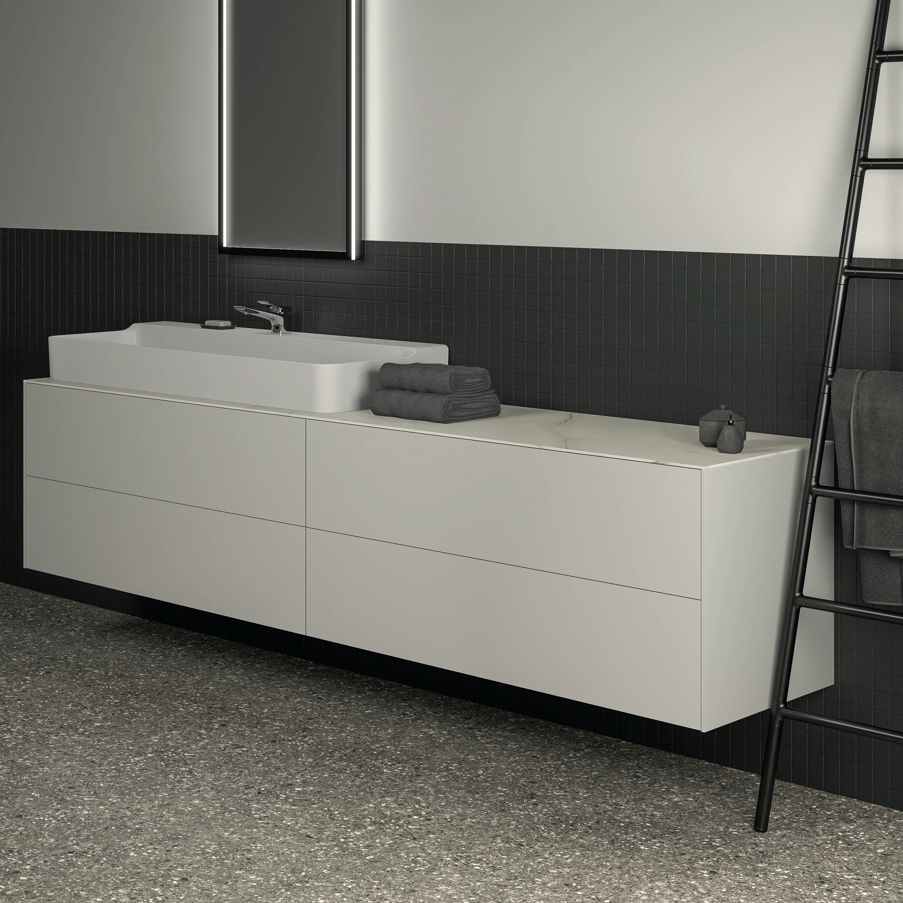 Waschbecken „Conca“ 120 × 45 × 14,5 cm, Hahnlochposition mittig in Weiß Waschbecken „Conca“ 120 × 45 × 14,5 cm, Hahnlochposition mittig in Weiß