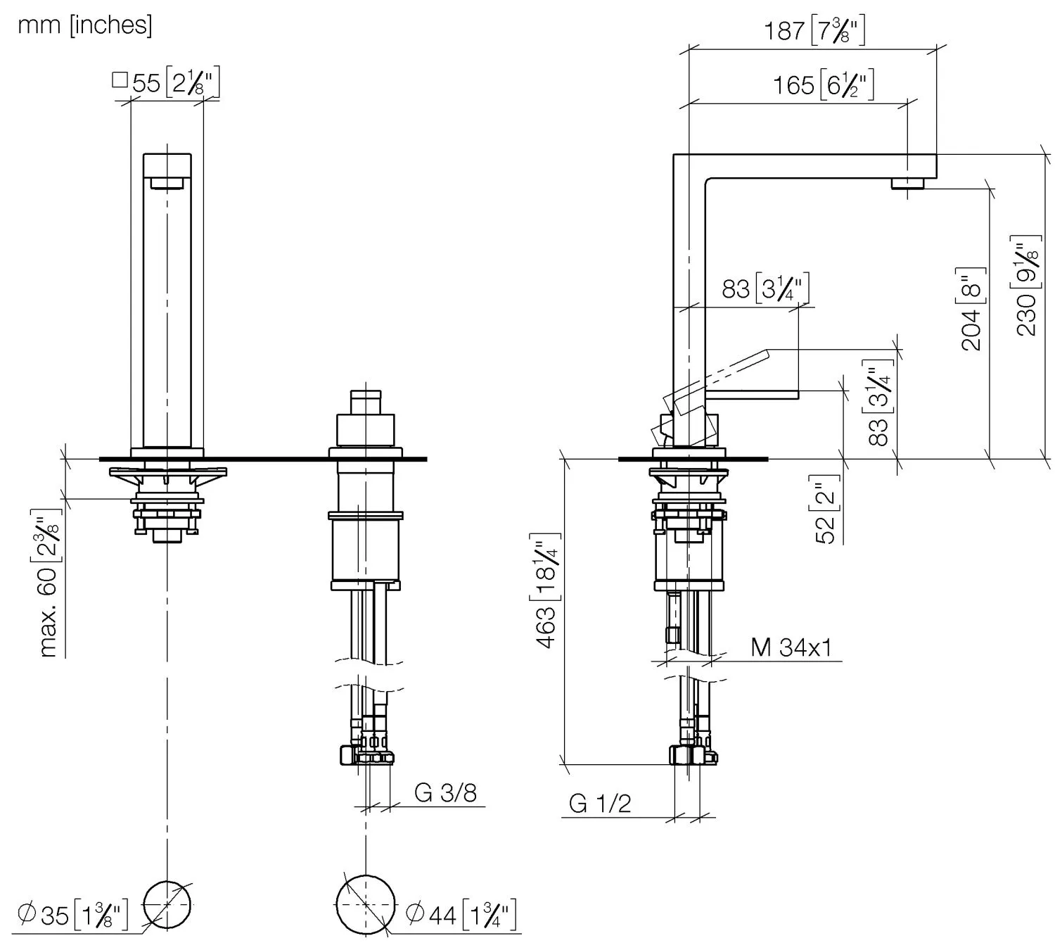 Dornbracht LOT BAR TAP Zweilochbatterie mit Einzelrosetten - Bronze gebürstet PVD, Ausladung 165 mm, Armaturenhöhe 230 mm
