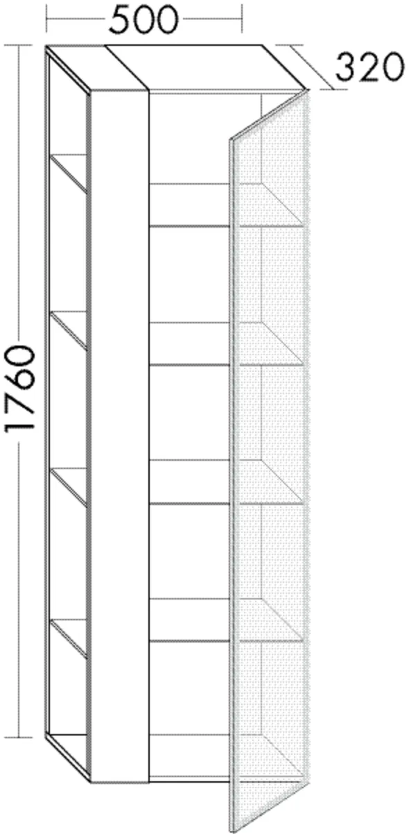 Hochschrank, 1 Alurahmentür mit Rauchglaseinsatz in Bronze;4 Glaseinlegeböden;offenes Regal mit 4 Einlegeböden, Tiefe: 320 mm, Breite: 500 mm, Höhe: 1760 mm