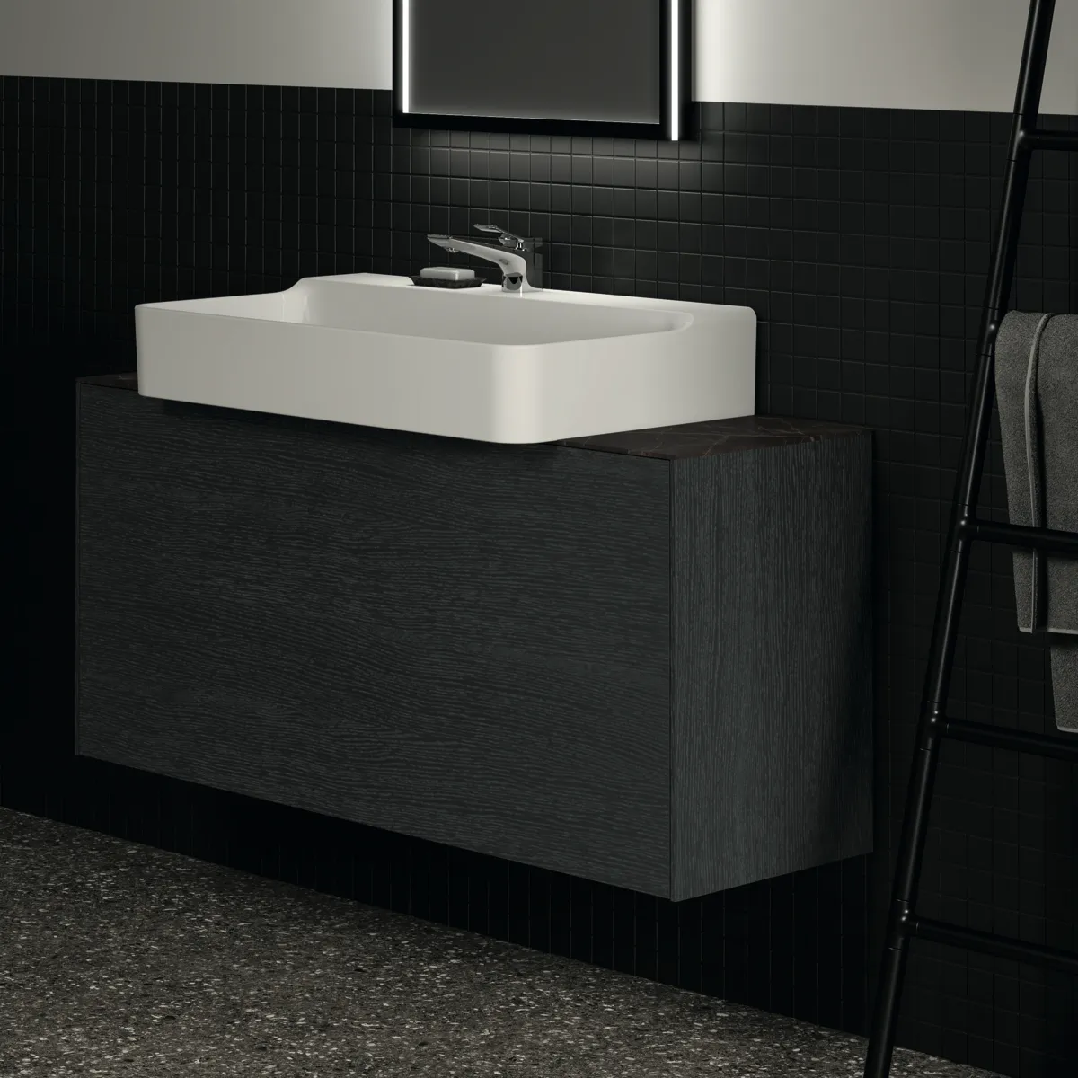 Ideal Standard Waschtischunterschrank „Conca“ 120 × 54 × 37,3 cm Eiche geflammt Furnier Ideal Standard Waschtischunterschrank „Conca“ 120 × 54 × 37,3 cm Eiche geflammt Furnier