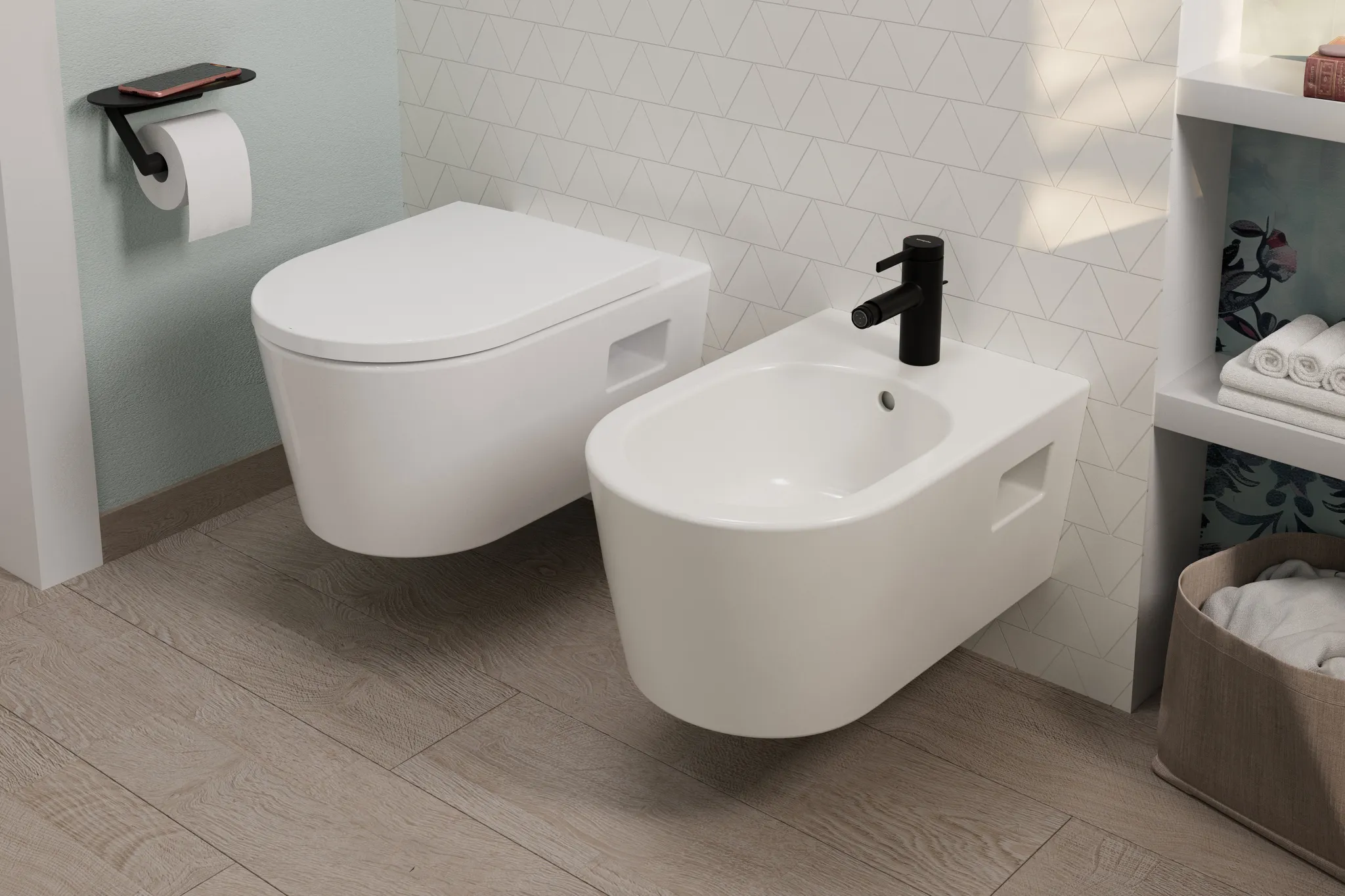 EluPura Original S Wand WC Set 540 AquaChannel Flush, HygieneEffect mit WC-Sitz mit SoftClose und QuickRelease Weiß