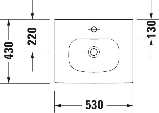 Möbelhandwaschbecken Viu 530mm, Weiß mit Überlauf, mit HLB, 1 Hahnloch