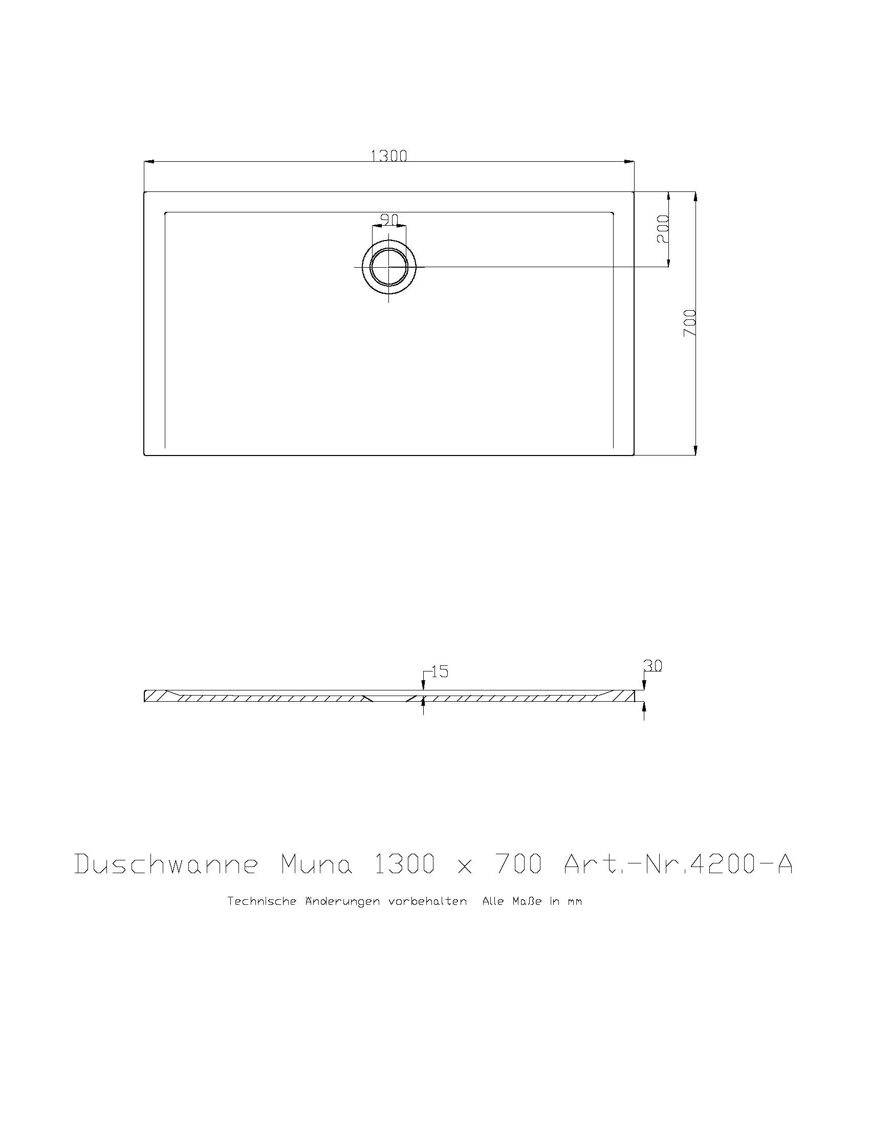 Duschwanne „Muna“ Rechteck 130 × 70 cm in Weiß
