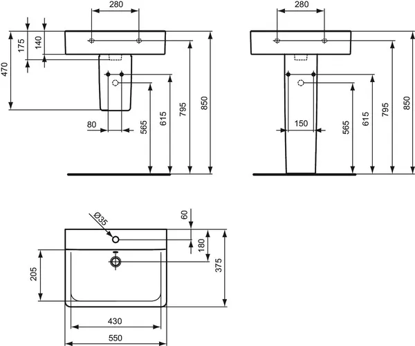 Ideal Standard Waschtisch Connect Cube, 1 Hahnloch, mit Überlauf, kompakt, 550x375x175mm, Weiß Ideal Standard Waschtisch Connect Cube, 1 Hahnloch, mit Überlauf, kompakt, 550x375x175mm, Weiß