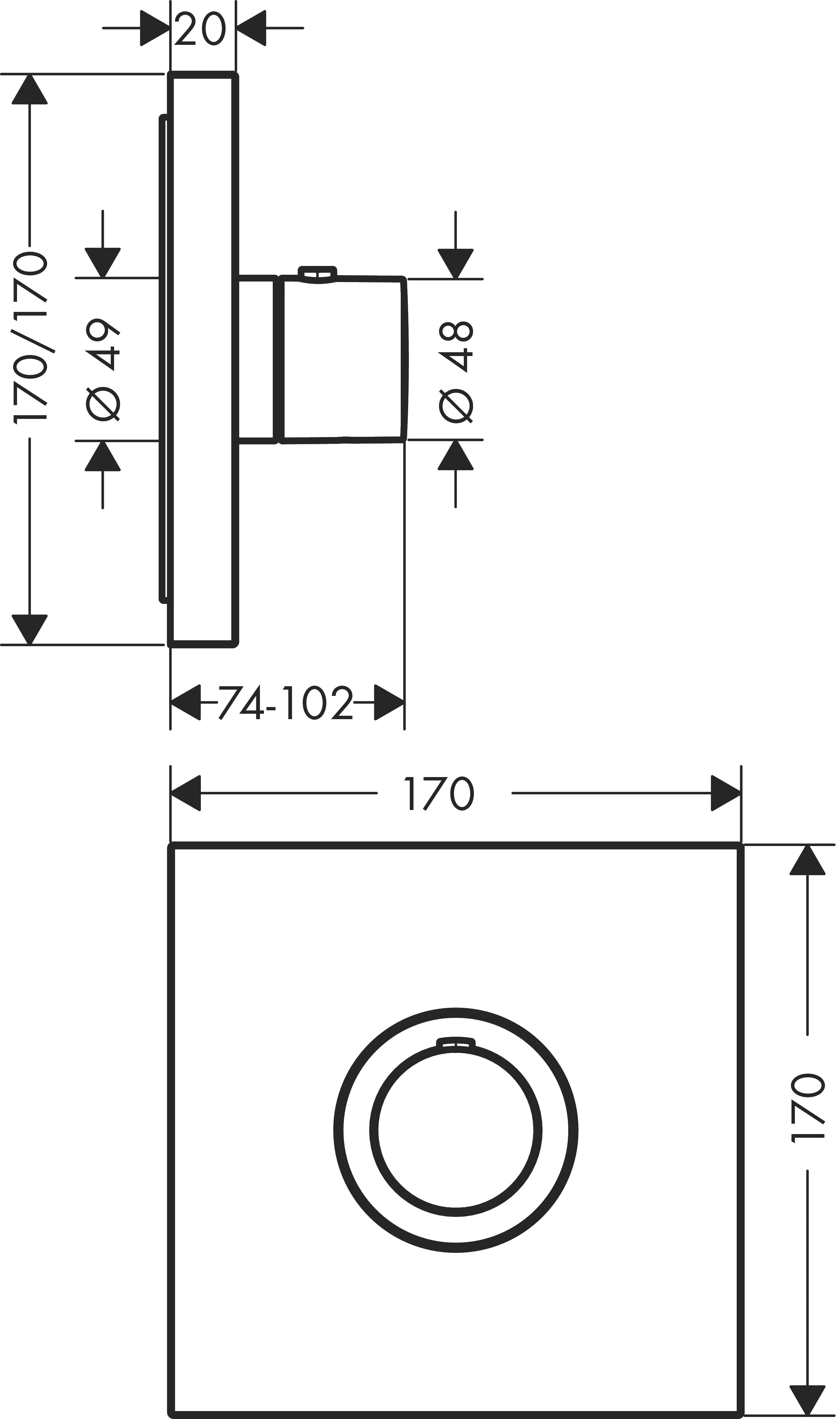 Thermostat UP Axor ShowerSelect Fertigset quadratisch chrom