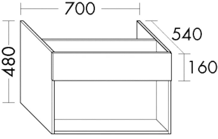 Waschtischunterschrank Sys30 von burgbad - 700 mm breit, 480 mm hoch, 540 mm tief, 1 offenes Fach, inkl. Raumsparsiphon