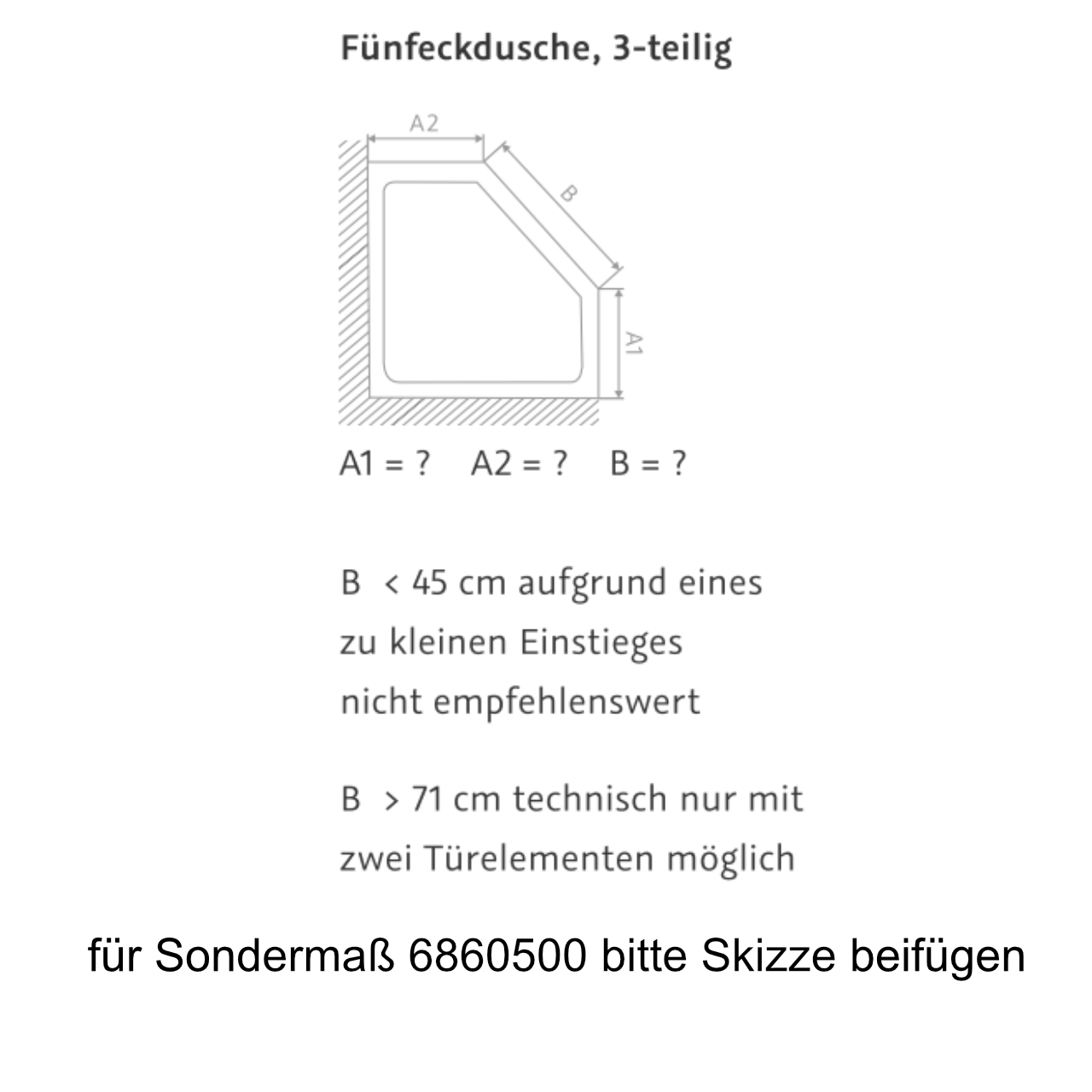 HSK teilgerahmte Fünfeckdusche 3-teilig „Premium Softcube“ Glas Klar hell, H: 2000 mm