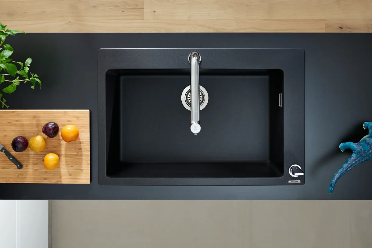 Hansgrohe Einbauspüle S51 Serie, Graphitschwarz, 750 x 490 mm, Beckentiefe 190 mm