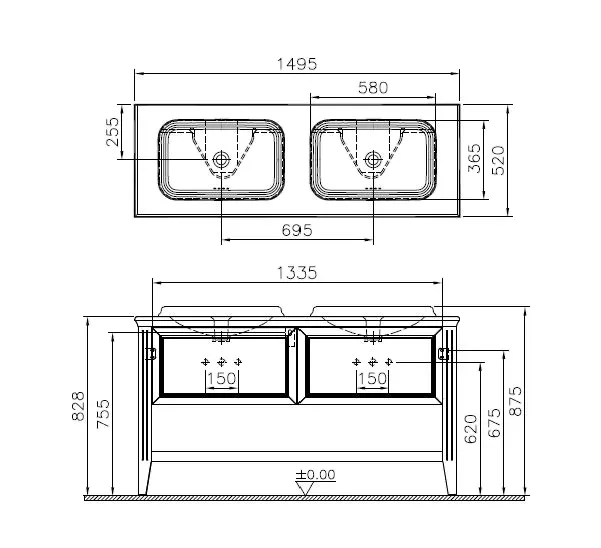 VitrA Valarte Badmöbel Set 150 cm, 2 Einbauwaschtische + Waschtischunterschrank 2 Vollauszüge Grau Matt VitrA Valarte Badmöbel Set 150 cm, 2 Einbauwaschtische + Waschtischunterschrank 2 Vollauszüge Grau Matt