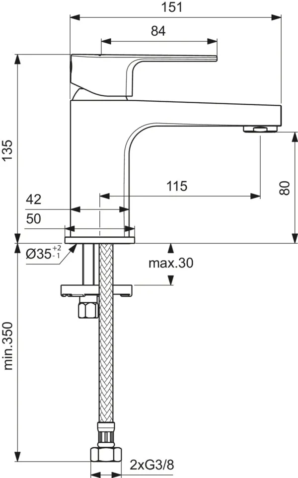 Waschtischarmatur Cerafine D, H80, ohne Ablaufgarnitur, Ausladung 115mm, Chrom Waschtischarmatur Cerafine D, H80, ohne Ablaufgarnitur, Ausladung 115mm, Chrom