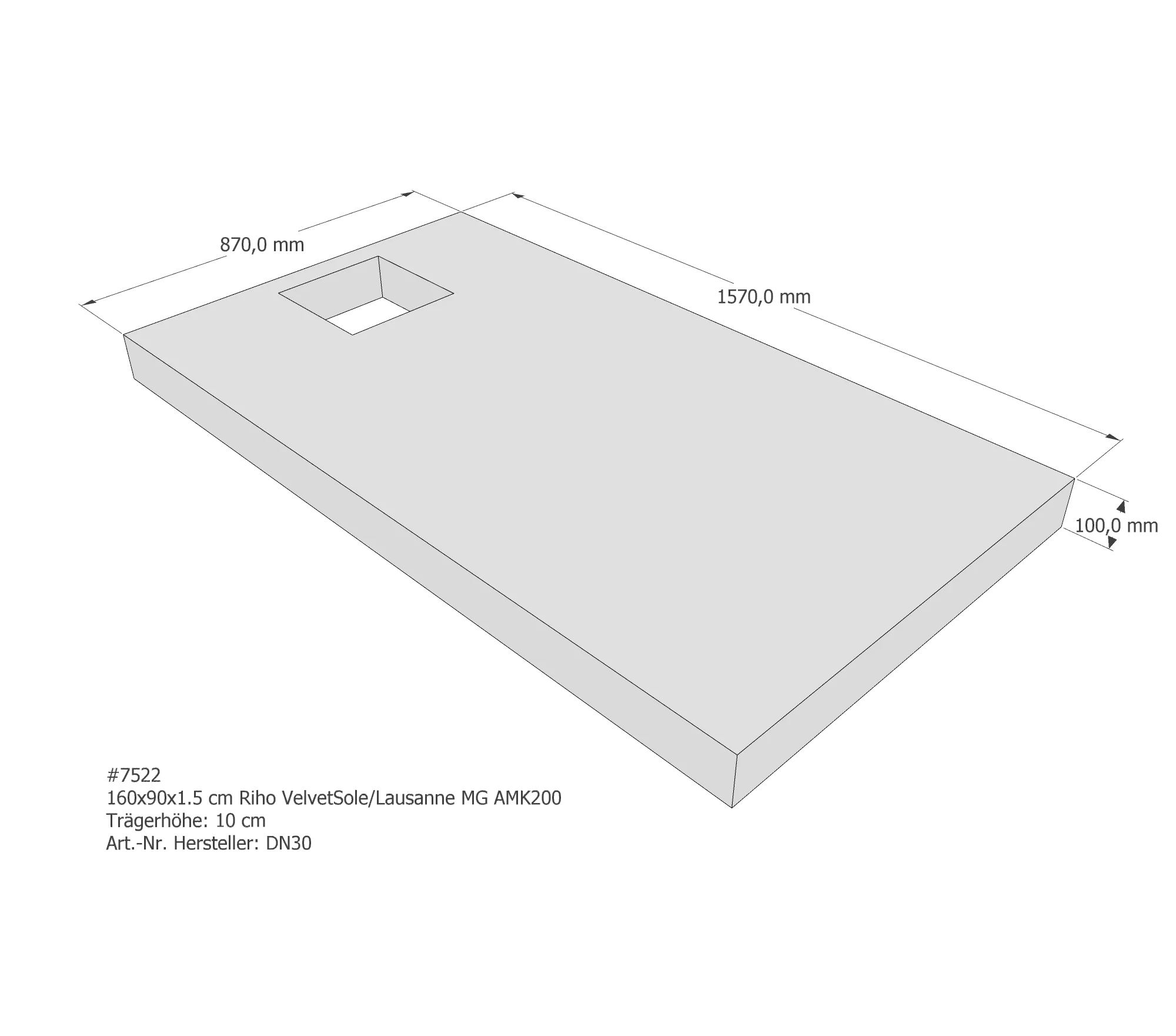 Duschwannenträger passend für Riho Velvet Sole/Lausanne MG 160 × 90 × 1,5 cm