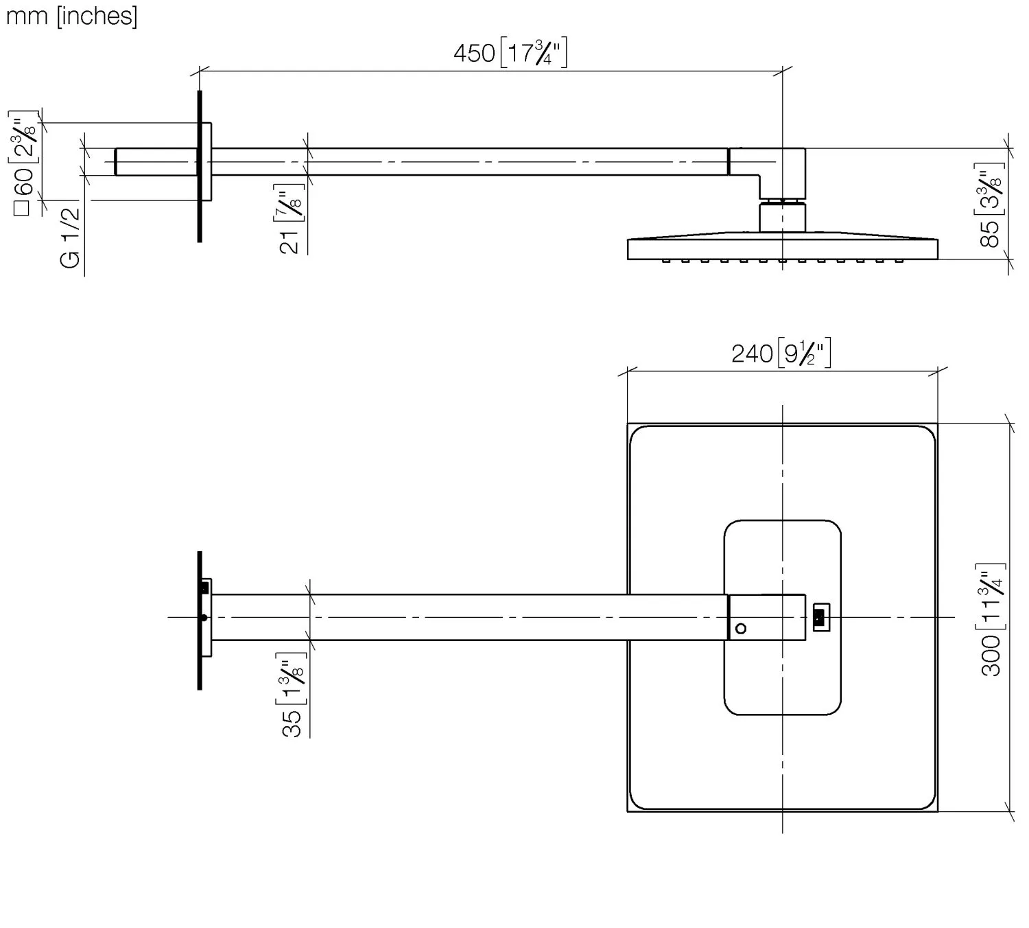 Dornbracht Regenbrause mit Wandanbindung SERIENSPEZIFISCH Dark Platinum gebürstet 300 x 240 mm Dornbracht Regenbrause mit Wandanbindung SERIENSPEZIFISCH Dark Platinum gebürstet 300 x 240 mm