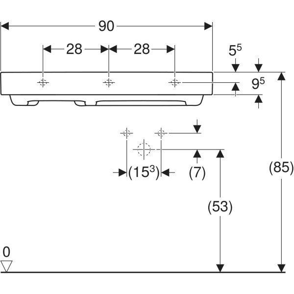 Wandwaschtisch mit Ablagefläche „One“ mit horizontalem Ablauf, rechteckig, Ablagefläche links 90 × 48 cm in weiß alpin mit KeraTect® Wandwaschtisch mit Ablagefläche „One“ mit horizontalem Ablauf, rechteckig, Ablagefläche links 90 × 48 cm in weiß alpin mit KeraTect®