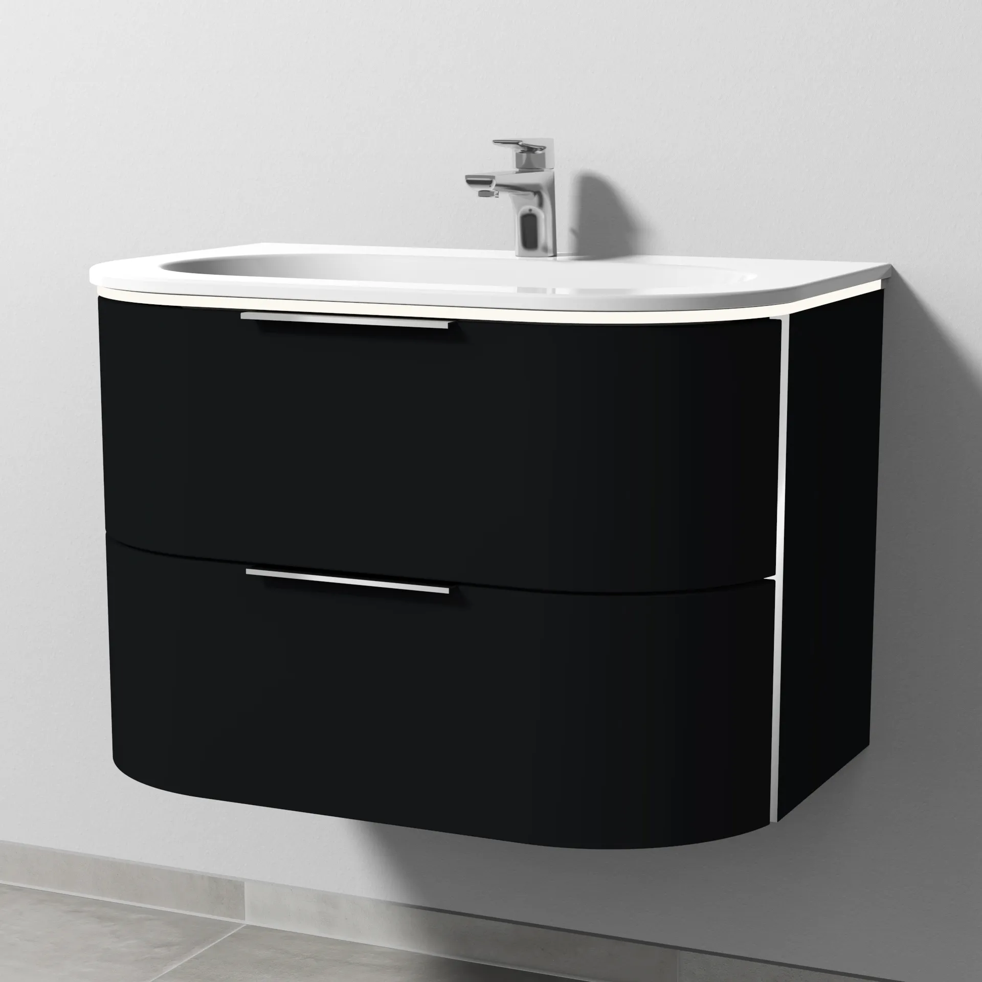Keramik-Waschtisch-Set mit Waschtischunterschrank „4balance“ 78,4 × 51,4 × 53,5 cm in Schwarz (matt), mit Beleuchtung Keramik-Waschtisch-Set mit Waschtischunterschrank „4balance“ 78,4 × 51,4 × 53,5 cm in Schwarz (matt), mit Beleuchtung