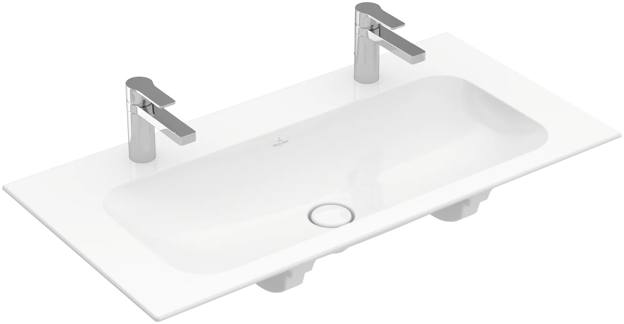 Villeroy & Boch Schrankwaschtisch aus TitanCeram „Finion“ 1000 × 500 × 160 mm, Hahnlochposition links und rechts, mit Hahnlochbohrung in Weiß Alpin, mit CeramicPlus Farbe: Weiß Alpin / Größe: 100 × 50 cm / Hahnlochbohrung: mit 2×1 Hahnlochbohrung / Hahnlochposition: links und rechts / Überlauf: ohne Überlauf Villeroy & Boch Schrankwaschtisch aus TitanCeram „Finion“ 1000 × 500 × 160 mm, Hahnlochposition links und rechts, mit Hahnlochbohrung in Weiß Alpin, mit CeramicPlus Farbe: Weiß Alpin / Größe: 100 × 50 cm / Hahnlochbohrung: mit 2×1 Hahnlochbohrung / Hahnlochposition: links und rechts / Überlauf: ohne Überlauf