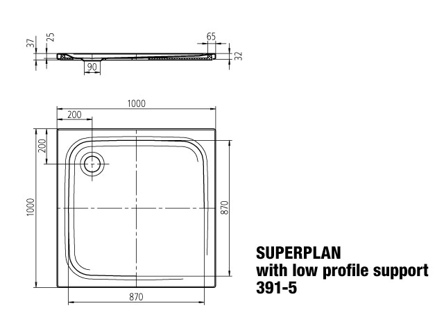 SUPERPLAN CLASSIC MIT WANNENTRÄGER EXTRAFLACH Duschwanne, 391-5 1000x1000mm alpinweiß, Antislip, Wannenträger extraflach