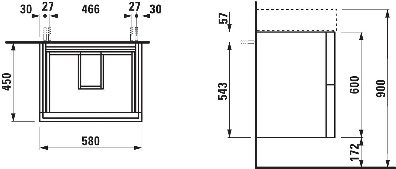 Laufen Waschtischunterbau „Kartell“ 450 × 600 × 580 mm Kieselgrau