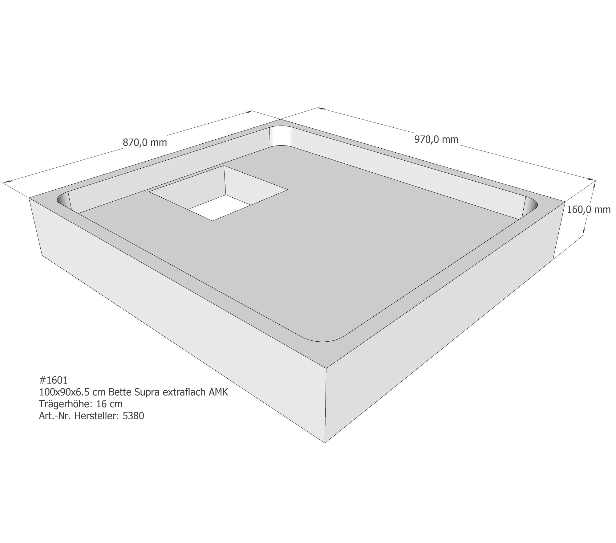 Duschwannenträger für Bette Supra (extraflach) 100 × 90 × 6,5 cm Breite: 90 cm / Länge: 100 cm Duschwannenträger für Bette Supra (extraflach) 100 × 90 × 6,5 cm Breite: 90 cm / Länge: 100 cm