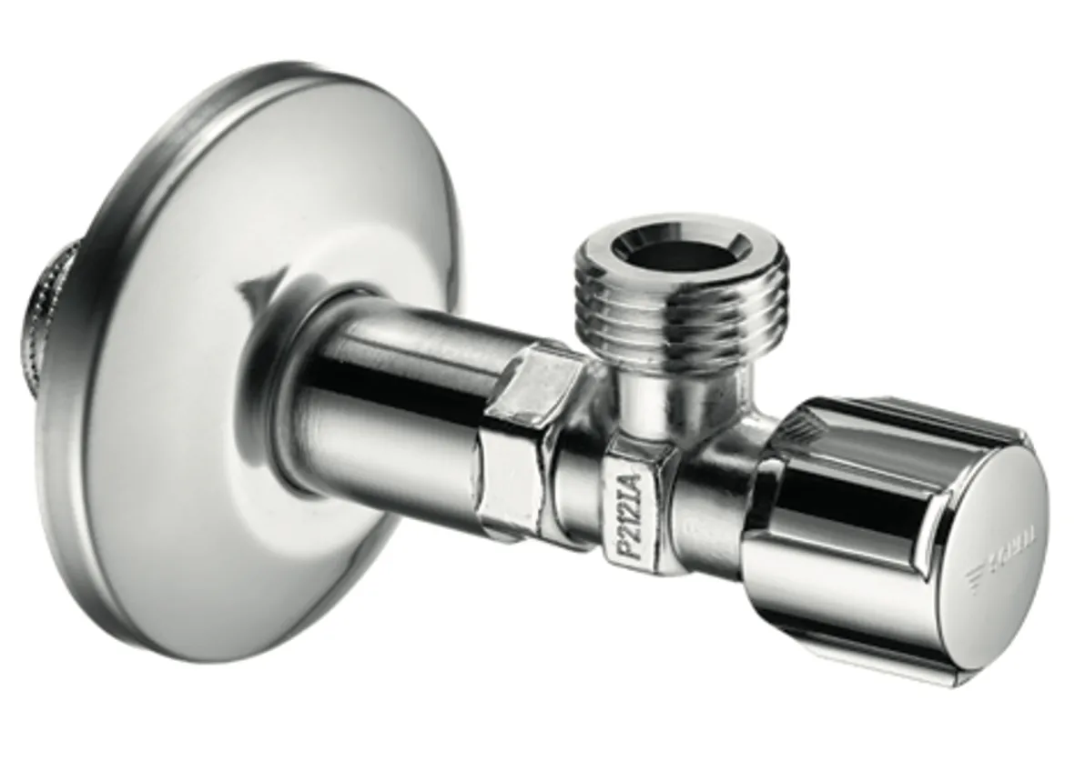 Eckventil mit Regulierfunktion COMFORT, COMFORT-Griff, Schubrosette Ø 63 mm, DN 15 G 1/2 AG, DN 15 G 1/2 AG, chrom Eckventil mit Regulierfunktion COMFORT, COMFORT-Griff, Schubrosette Ø 63 mm, DN 15 G 1/2 AG, DN 15 G 1/2 AG, chrom