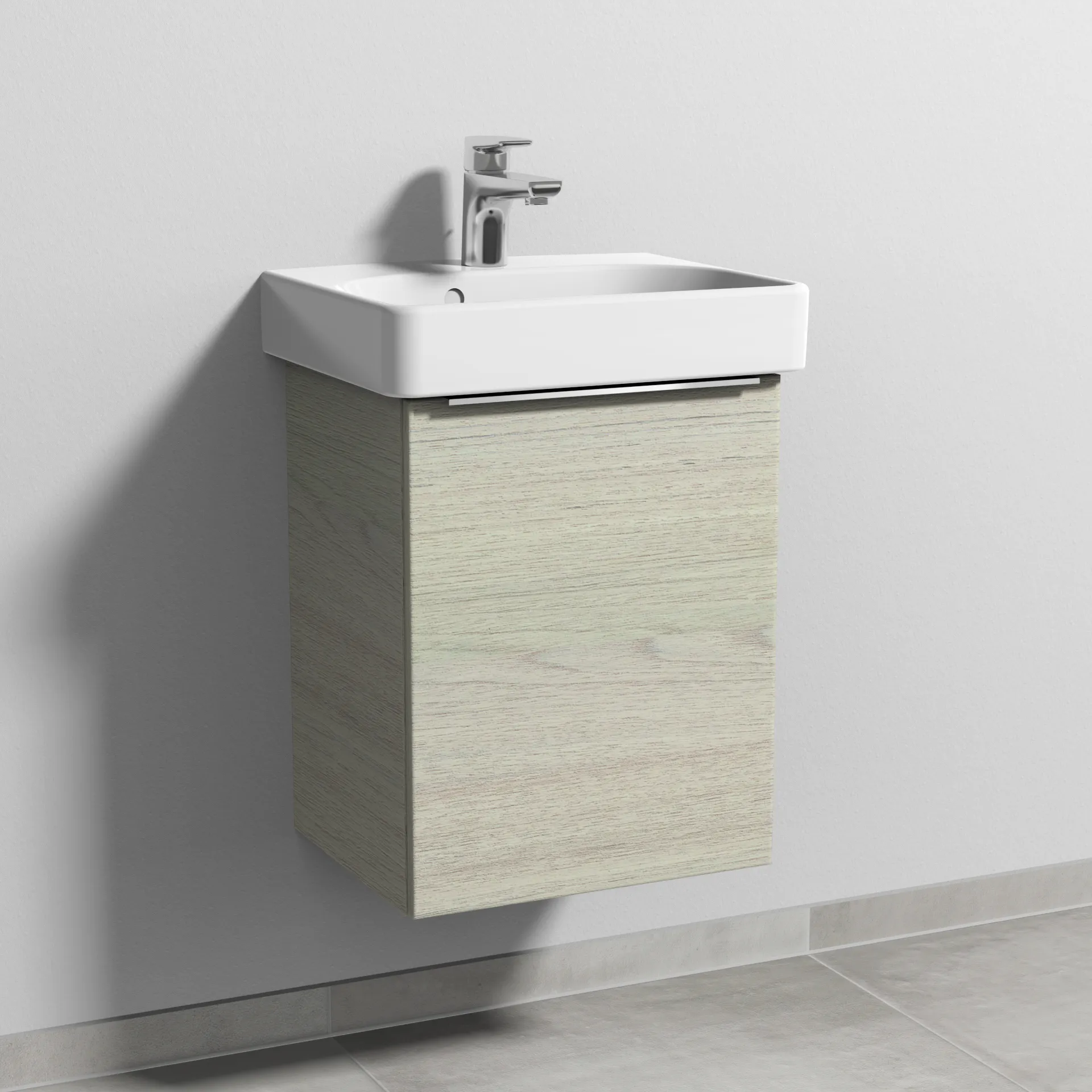 Sanipa Waschtischunterschrank „3way“ passend zu Keramik-Waschtische Smyle Square von Geberit 400 × 523 × 332 mm in White Oak, Anschlag rechts