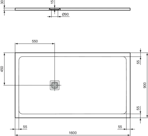 Ideal Standard Duschwanne „UltraFlatS+“ 90 × 160 cm in Schiefer
