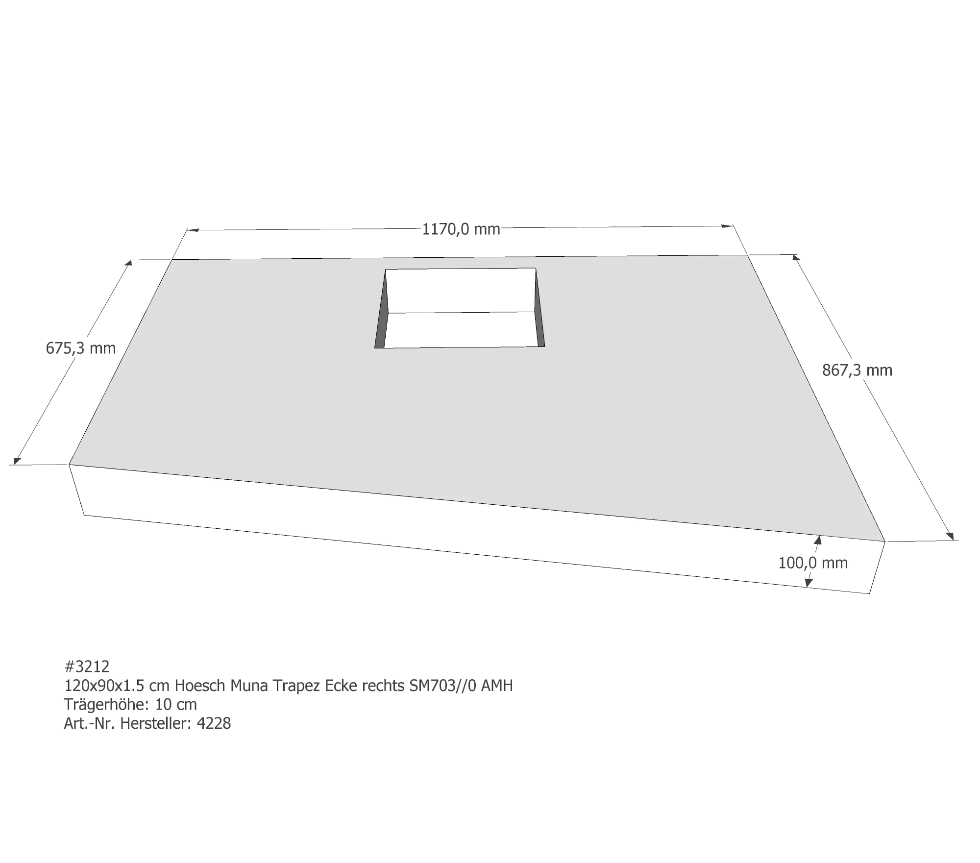 Duschwannenträger passend für Hoesch Muna rechts 120 × 90 × 1,5 cm