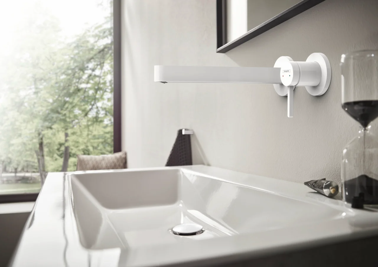 Hansgrohe Finoris Einhebel-Waschtischmischer Unterputz, mattweiß, Ausladung 228 mm, Hebelgriff, Laminarstrahl, max. Durchfluss 5 l/min