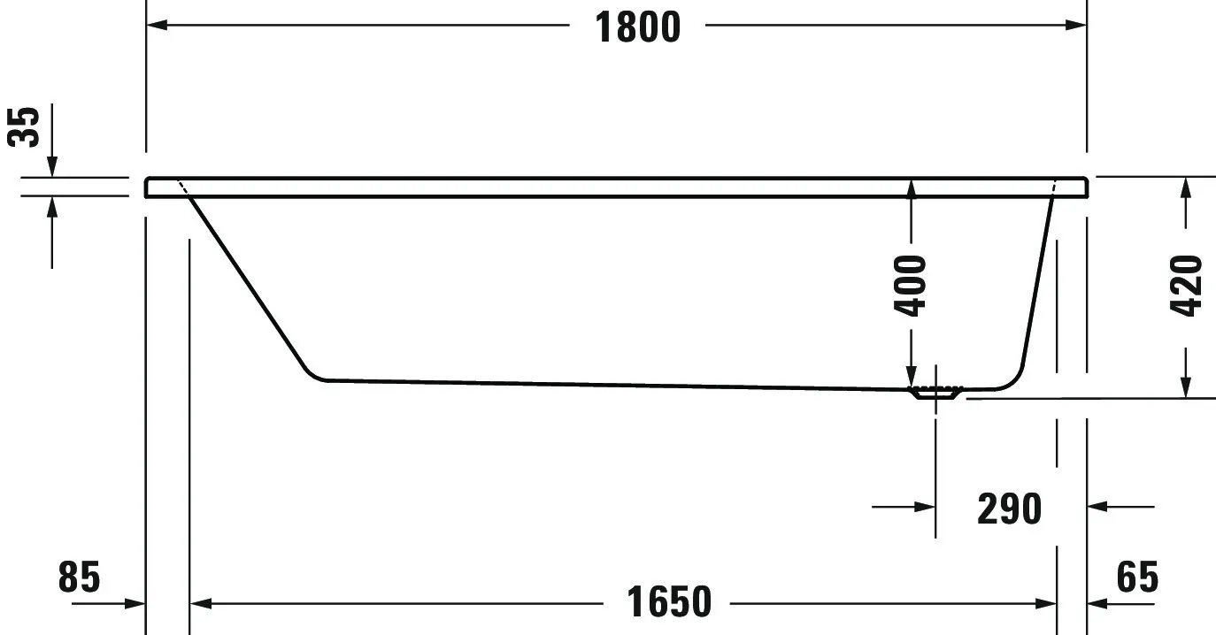 Duravit Whirlwanne „No.1“ rechteck 180 × 80 cm, Fußablauf