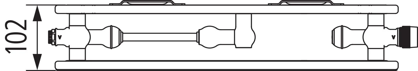 Flachheizkörper therm-x2 Plan-Vmulti Hygiene Typ 20, HxLxT: 305x1005x102 mm, Farbe: Weiß RAL 9016 seidenglanz, 10 bar, Abdeckung: ohne, Wärmeleistung 75/65-20: 541 Watt, Bohrkonsole