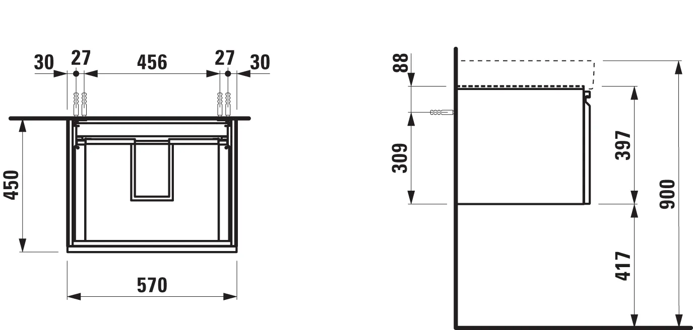 Laufen Waschtischunterbau „PRO S“ 570 × 397 × 450 mm Graphit